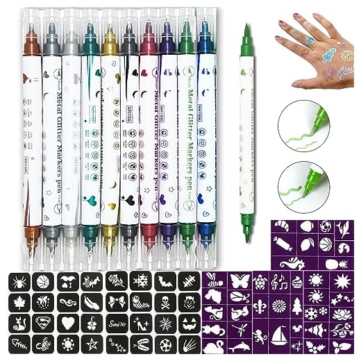 Skin Markers Set with Stencils, Double-Ended Pen