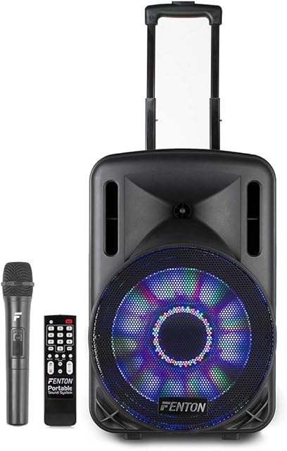 Fenton Portable Music System DJ Speaker 12" 700w Bluetooth Lights & Wireless Microphone