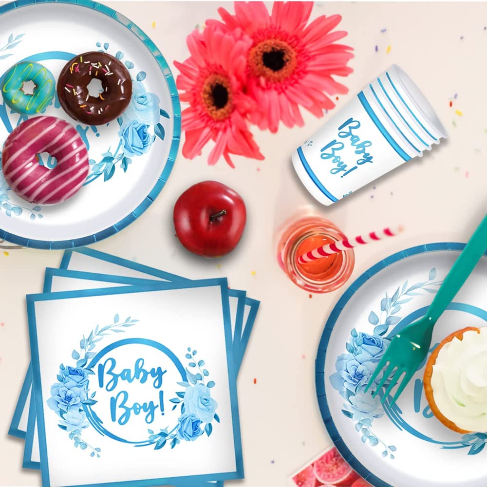 Blue Sprinkle Baby Shower Supplies - Complete Tableware Set For 24 Guests