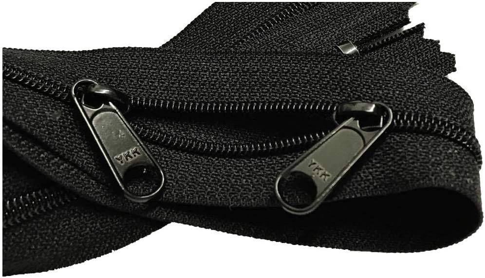 Double Slide Zipper YKK #4.5 Coil with Two Long Pull Head to Head Closed Ended On Both Sides. Made in USA (10pcs, Black) (27" Inches)