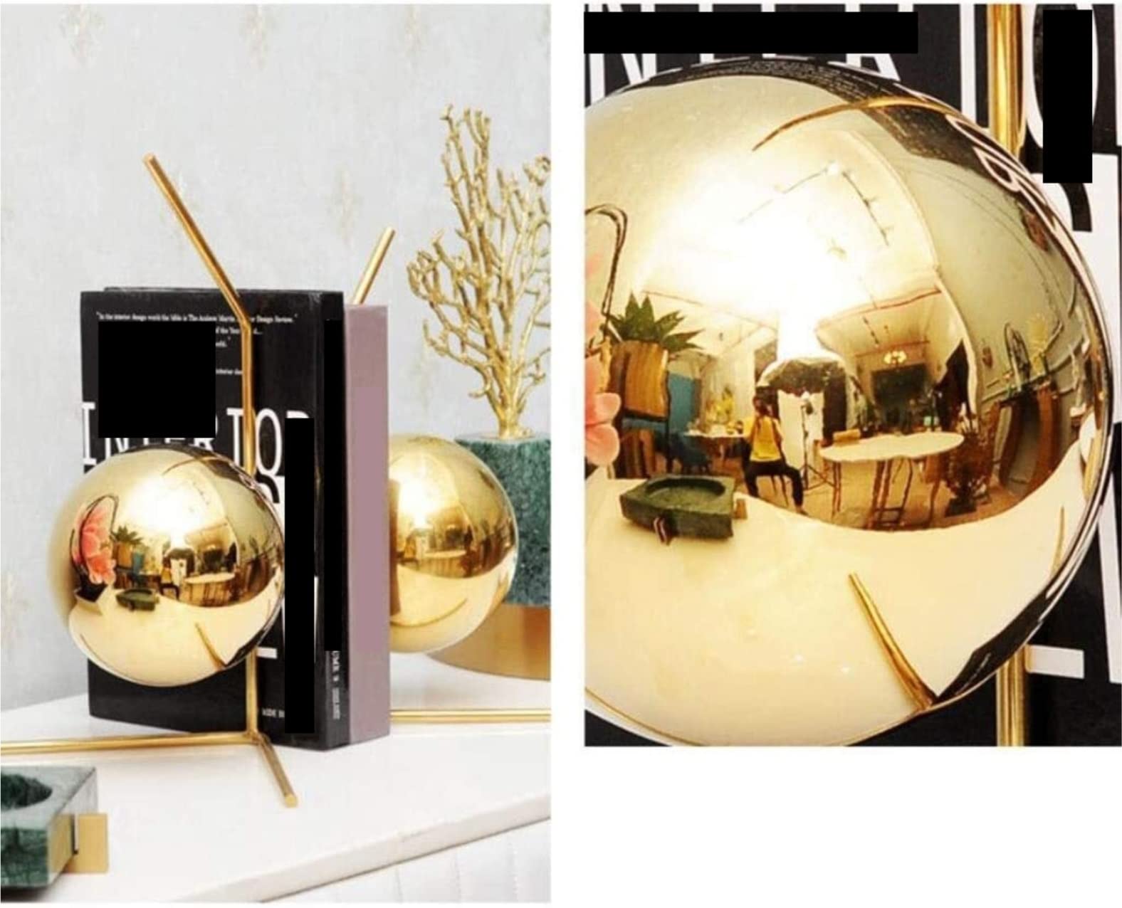 Buchstütze Edelstahl-Kugel-Buchstützen-Geometrie-Buchstütze Dekorative Goldene Buchstopper Für Zuhause Schreibtisch Dekorative(17 * 14 * 20cm)