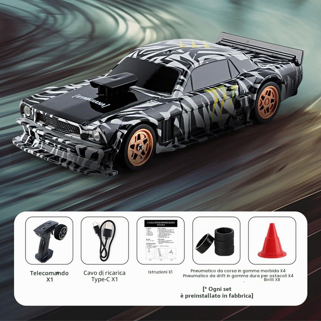 Modellino di Auto da Corsa Mini Drift RC Elettrica con Kit Luci 1/43 Scala 2.4G Proporzionale Completo (Versione RTR/Nero & Bianco) (Nero & Bianco（Versione Giroscopio）)
