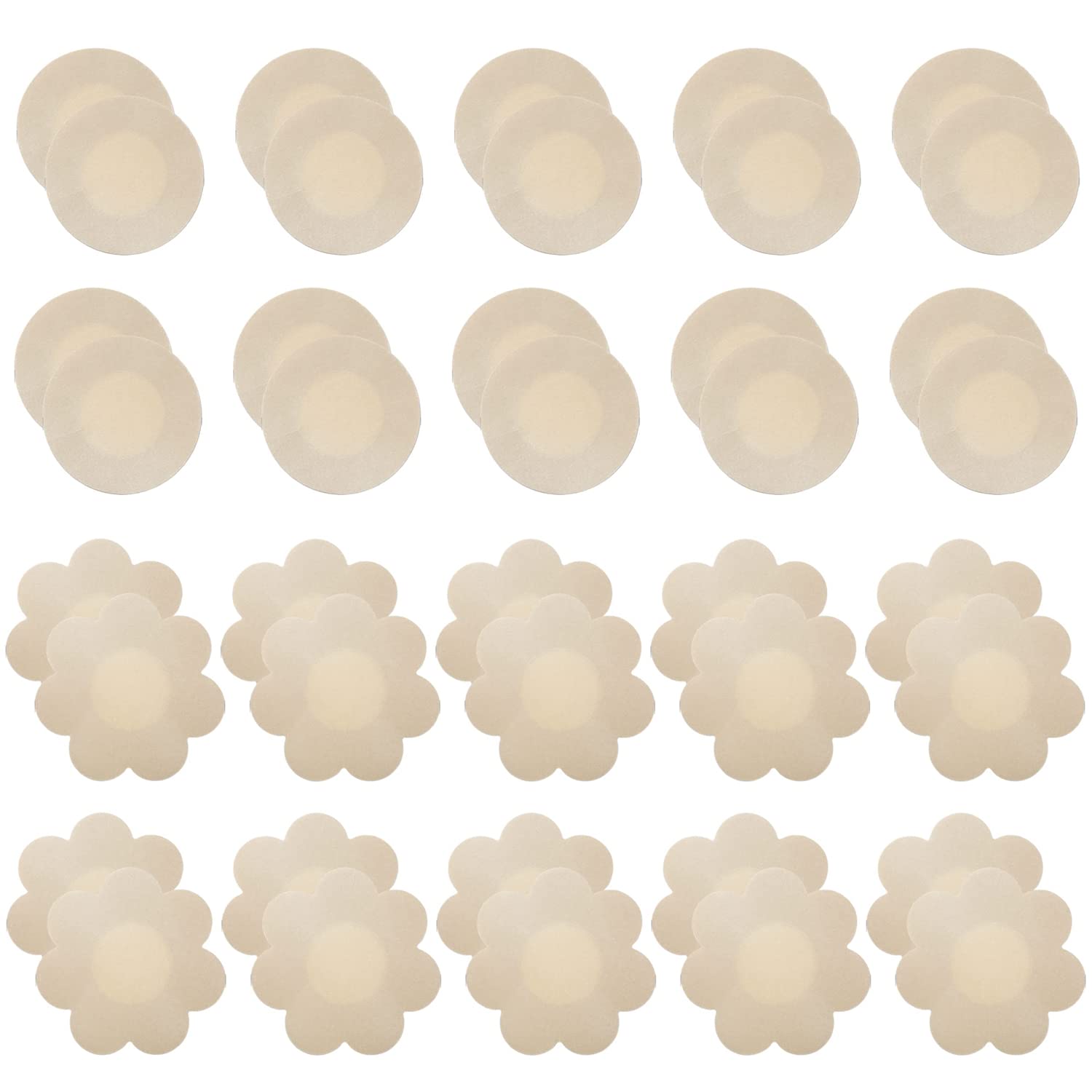 Nipple Covers Breast Pasties (Flower, Round) Beige- 20 Pairs