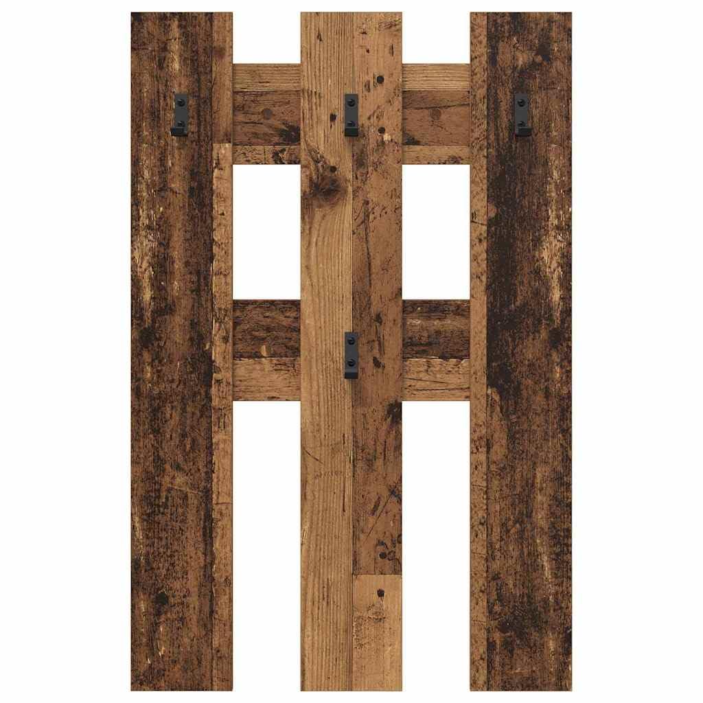 Wandmontierter Garderobenständer aus Holzwerkstoff in Altholz-Optik - Modernes Design, robust und platzsparend für Flur, Büro und Wohnzimmer
