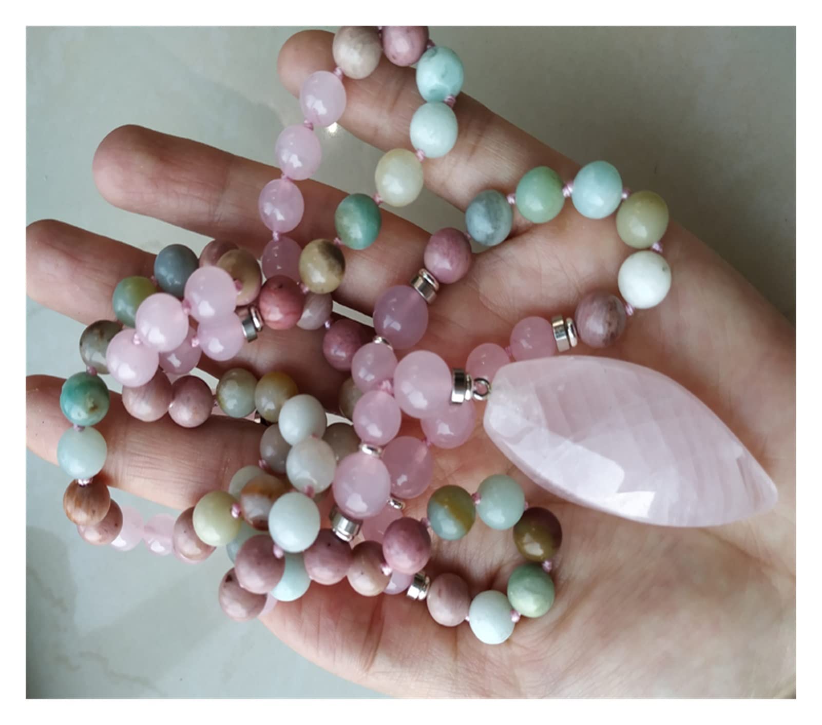 1pc Quarzo Rosa Sospensione Perle Pietra collane Fatte a Mano in Reiki