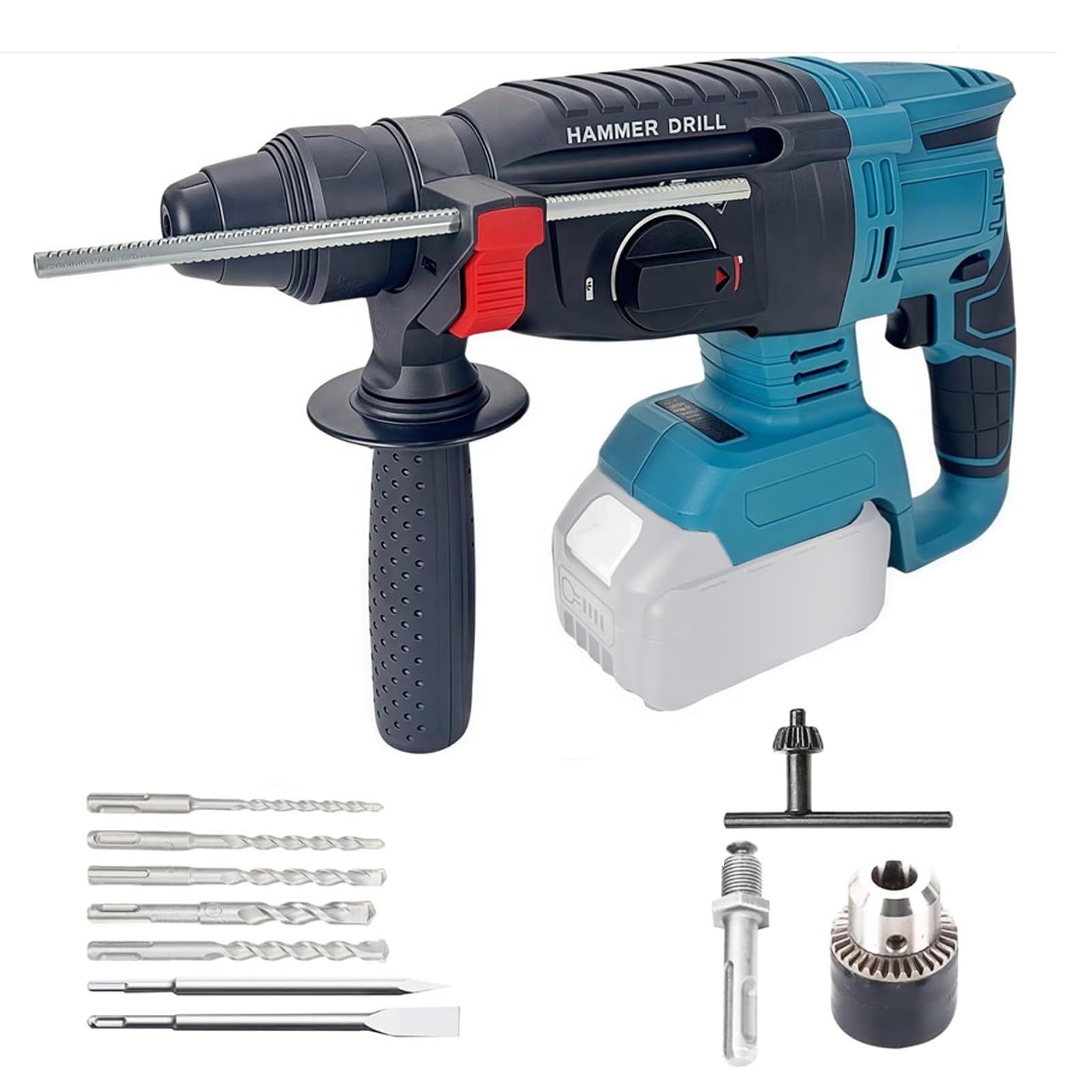 2,6 J Taladro Percutor a Bateria Compatible con Makita 18V, Martillo Perforador 1300W con Empuñadura Antivibración, Martillo Demoledor para Hormigón/Mampostería/Madera/Metal (Batería no Incluida)