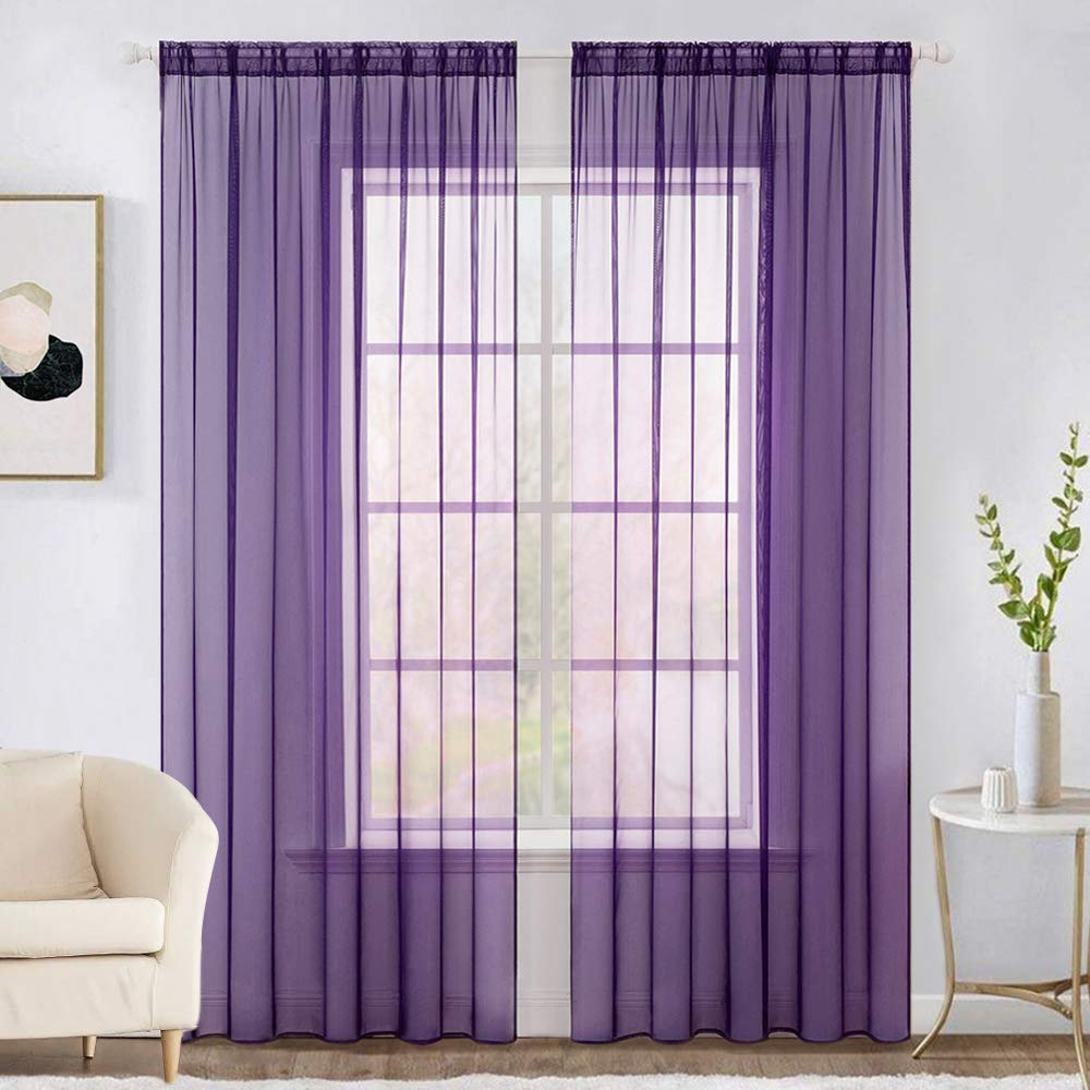 MIULEE Sheer Curtains Voile Rod Pocket 2 Panels Window Treatment Drapes for Living Room,54X84 Inches,Purple