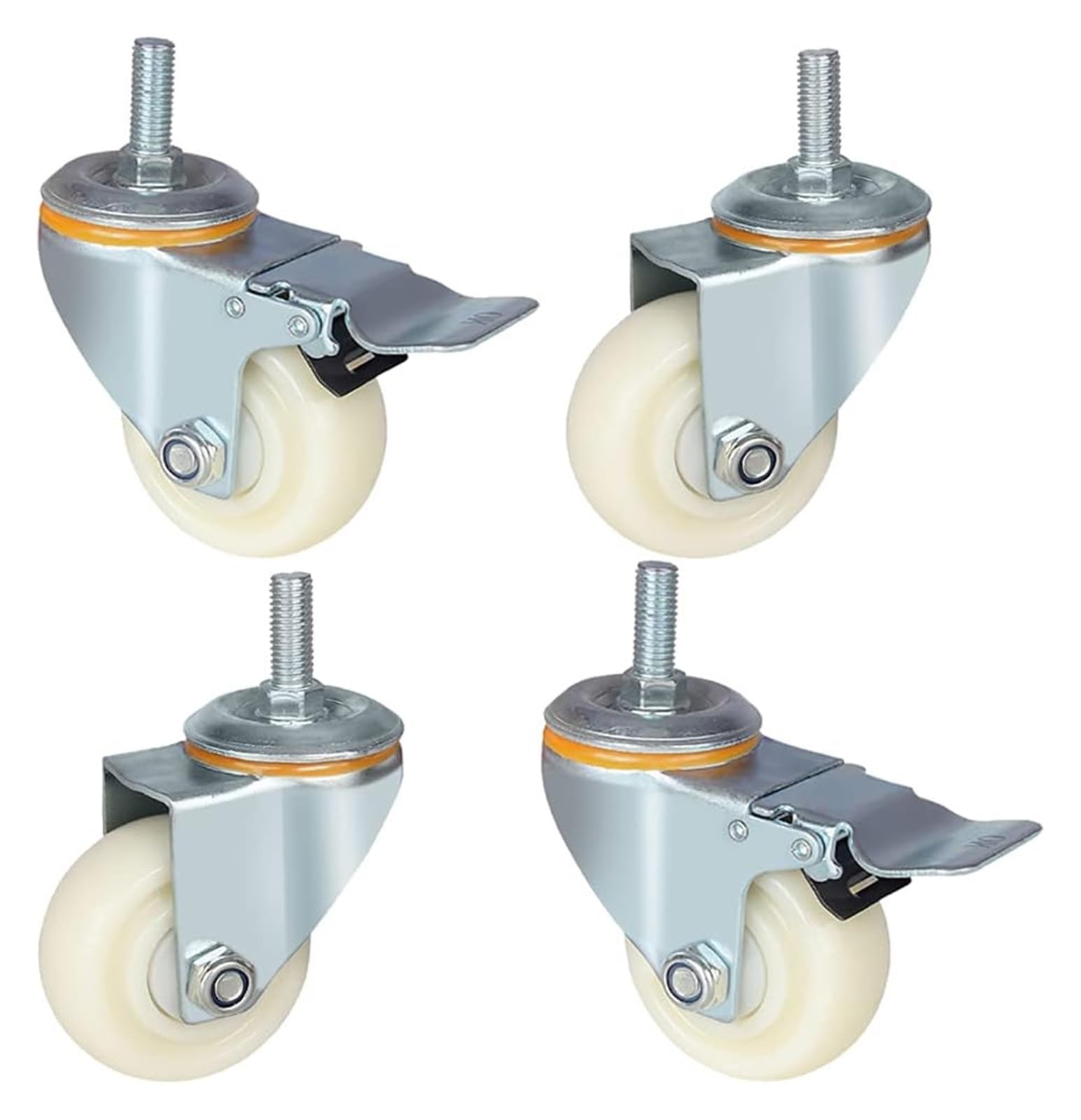 MXXQRHF Universal Office Chair Wheels 50mm Nylon M12 Swivel Casters with Brake Set of 4 (2 Swivel + 2 Brake) HeavyDuty Industrial Workbench Castors for Smooth Mobility