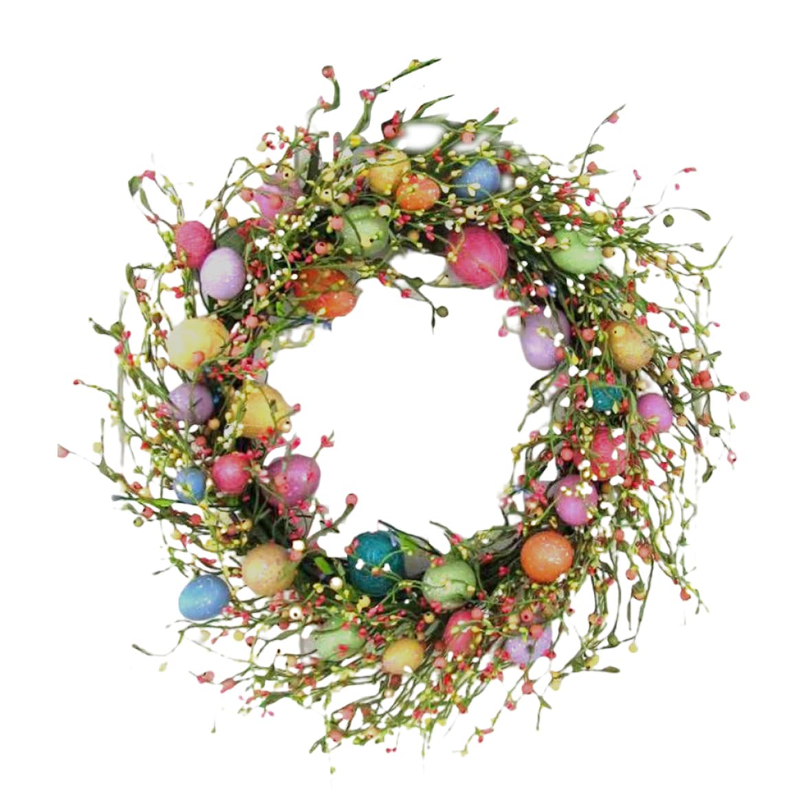 CAKEEYUM Easter Wreath Colored Easter Egg Front Door Wreath with Flowers and Berry Spring Garland Spring Door Christmas Decorations