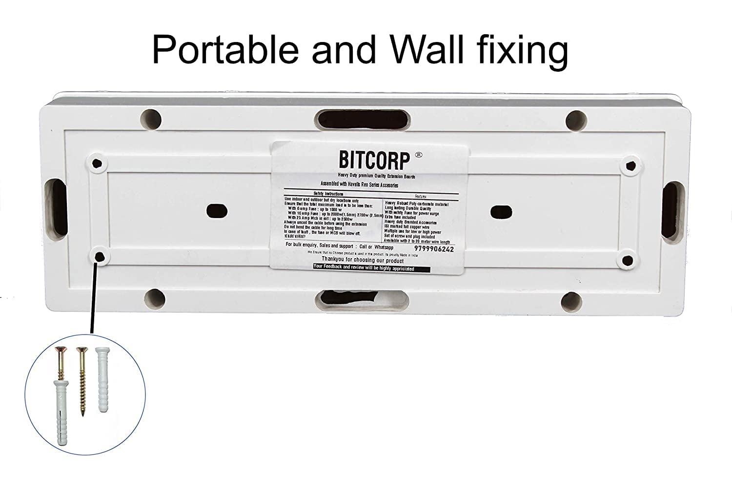 BITCORP 16A Heavy Duty Power Extension Board with 2 Socket 2 MCB, 6000W MCB Overload Protector, 3 Meter 2.5mm Electric Cord for AC, Refrigerator, EV Charger, Washing Machine, Geyser
