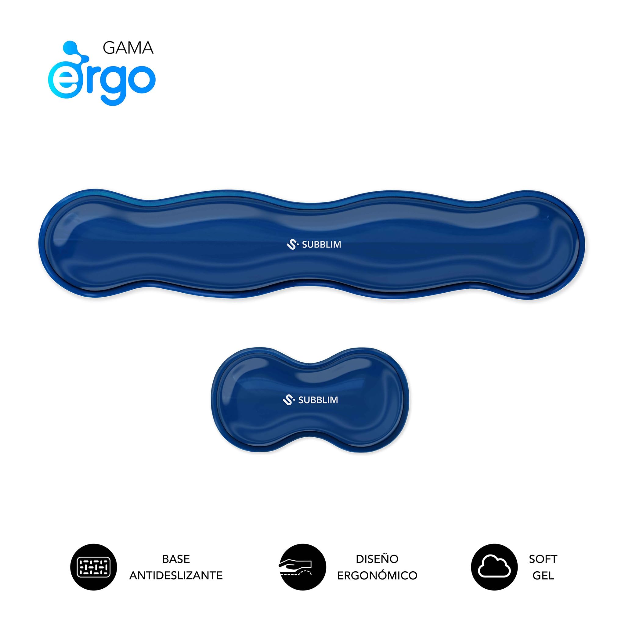 SUBBLIM Pack Reposamuñecas ERGO CRYSTAL FLEX, Gel para Teclado + Ratón, Diseño Ergonómico Ondulado Antideslizante, Alivio Túnel Carpiano. Para oficina y gaming