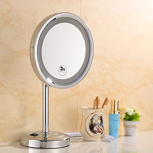 Miniatura 5 de SRVNT Espejo de maquillaje con luz, espejo de una sola cara, espejo de aumento en el soporte, giratorio de 360 para tocador, espejo de mesa HD