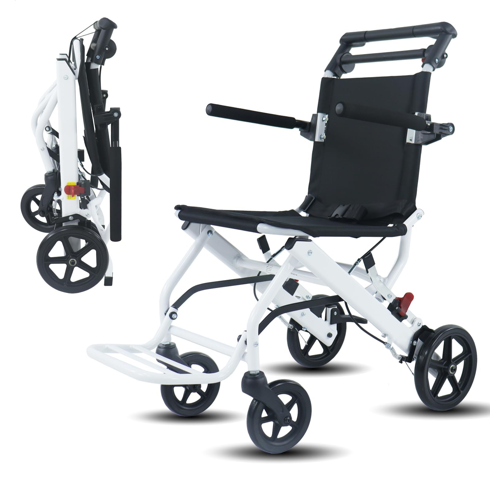 Carrozzine Carrozzina da Trasporto Leggera e Ultraleggera - Carrozzina Portatile Pieghevole con Freno a Mano - Carrelli per Viaggi in Aereo per Anziani