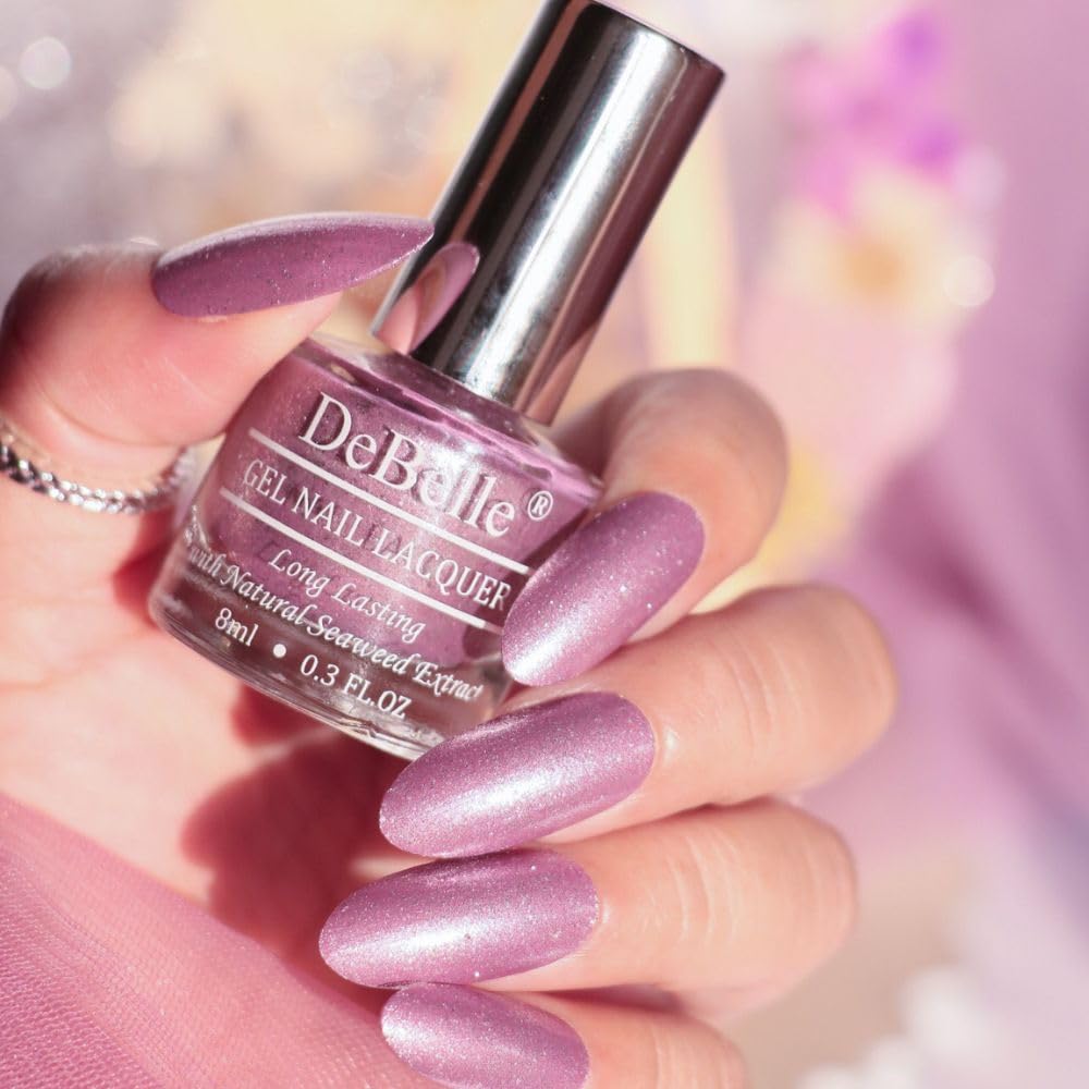 DeBelle Gel Nail Lacquer Finish Adorable Amelia(Purple with Pink Glitter), 8 Ml-Enriched With Natural Seaweed Extract, Cruelty Free, 21 Free Formula - Image 4 thumbnail