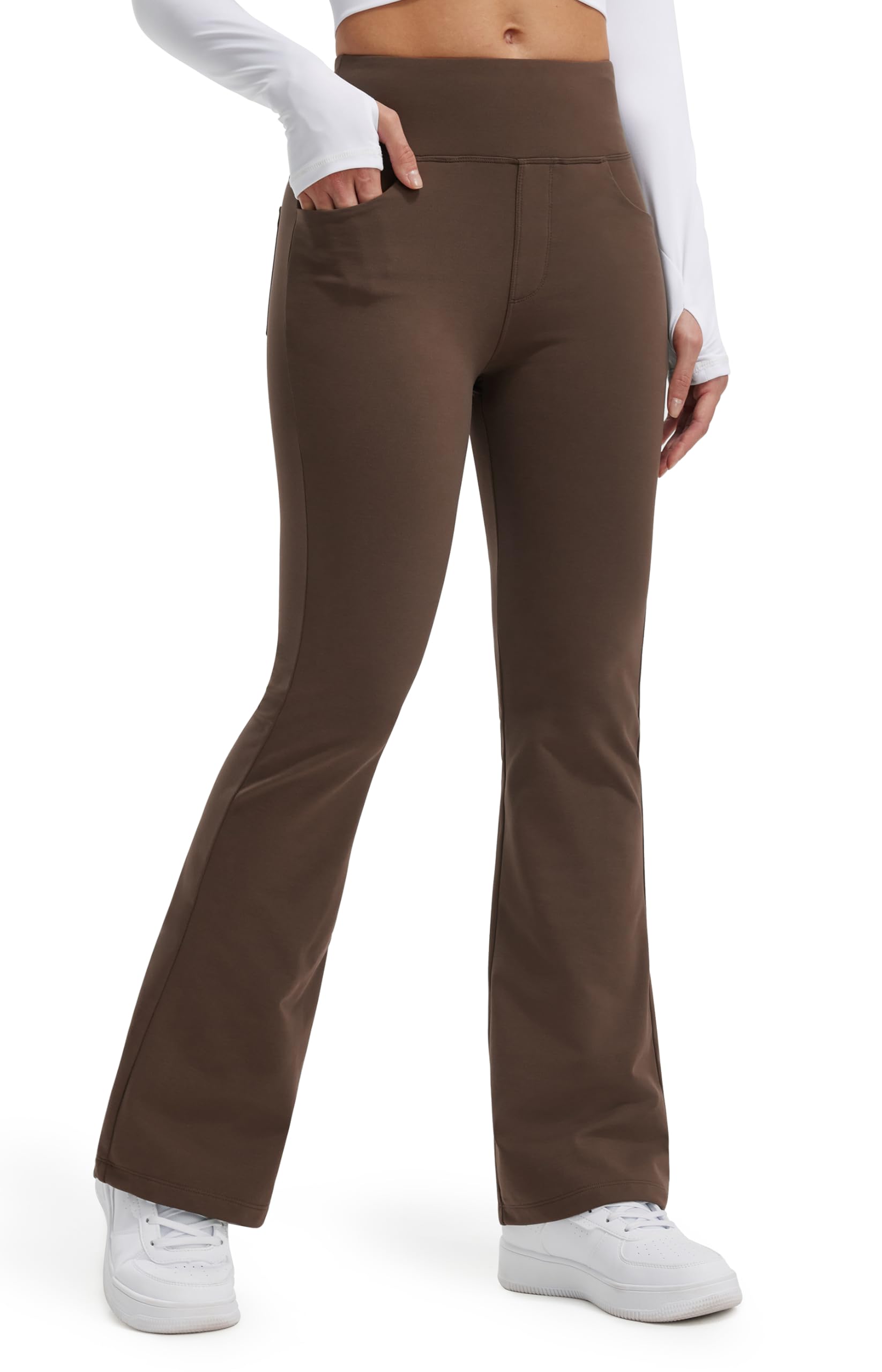 Libin Leggings Termici da Donna con Flared Pantaloni Invernali in Pile Vita Alta Impermeabili da Yoga Trekking con tasch