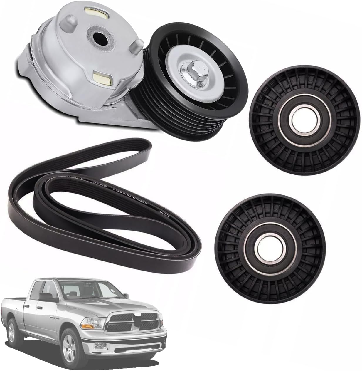 38382 Drive Belt Tensioner Pulley Assembly Kit Fit for Dodge Ram 1500/2500/3500 5.7L V8 2003-2008, Drive Belt Tensioner Component Kit Replace OE# 53032130AA, 53032130AC, 38058,