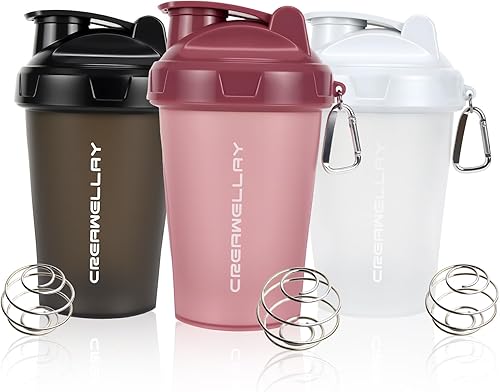 Paquete de 3 botellas agitadoras para mezclas de proteínas, botella pequeña de 17 onzas con asa, tazas agitadoras de gimnasio con bola mezcladora