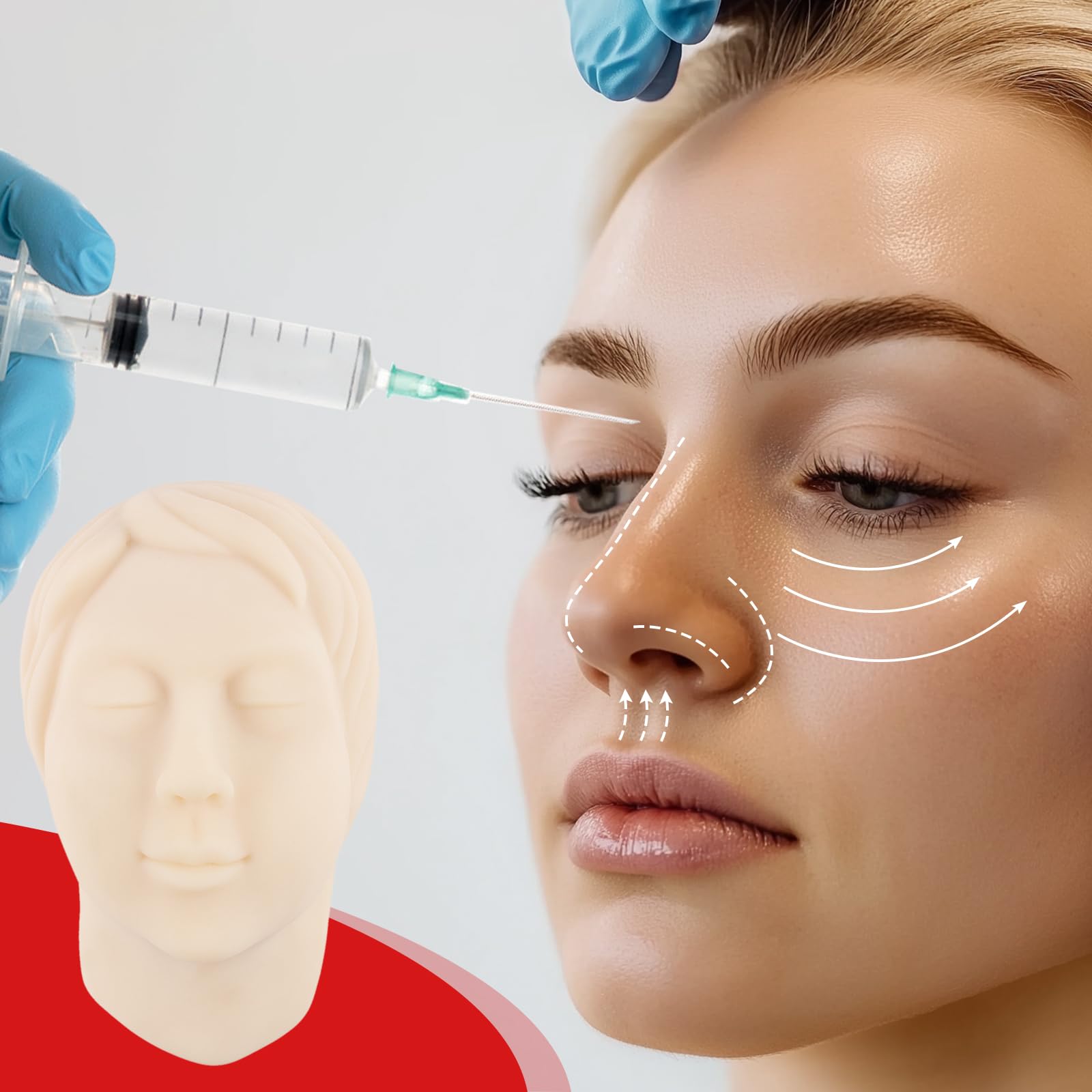 Modello di testa di manichino in silicone per addestramento all'iniezione Modello di testa per l'insegnamento della micro-plastica, formazione pratica per studenti di medicina, dottore, estetista