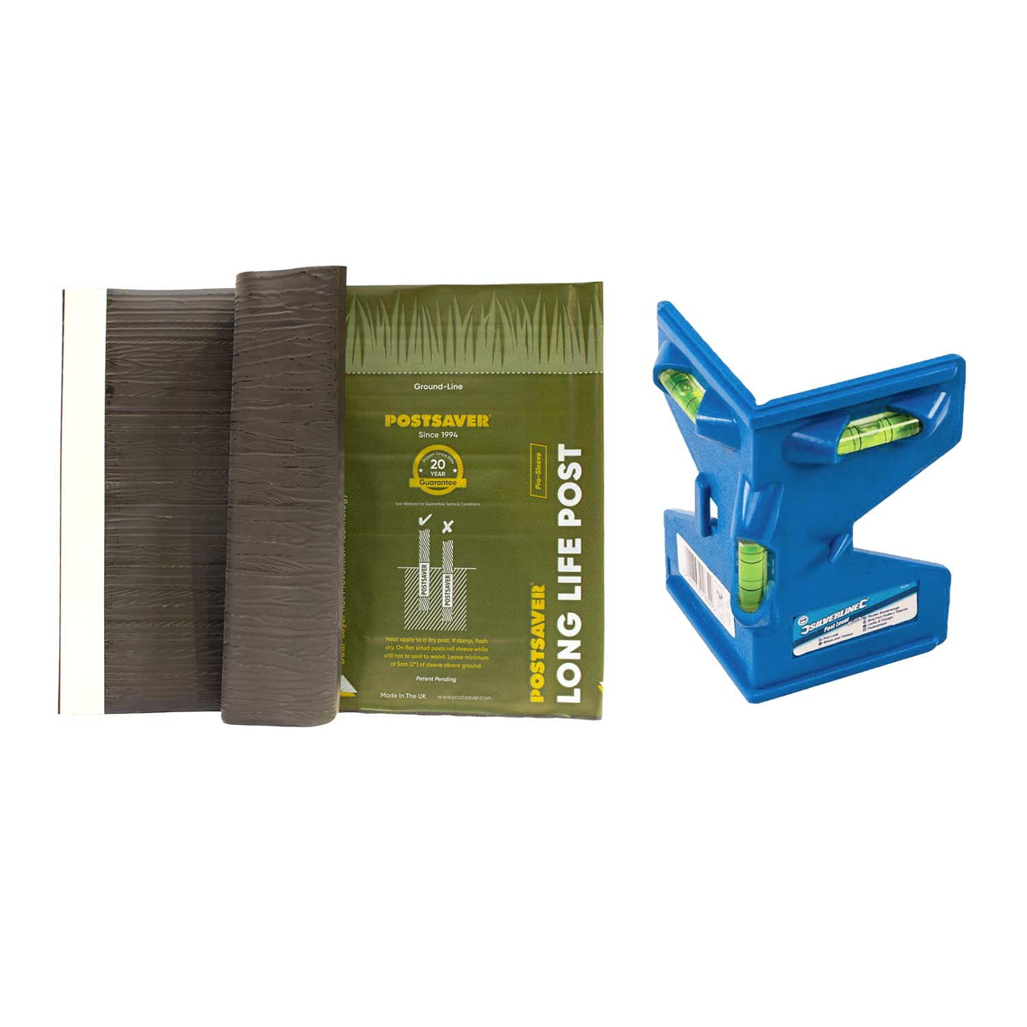 Postsaver Pro-Wrap Standard | Wood Protector | Dual-Layer Rot Protector | 20-Year Guarantee | Fits 3x3” to 4x4" Square and 3” to 5" Round Posts | Pack of 10 | Application Tool 1Post Level