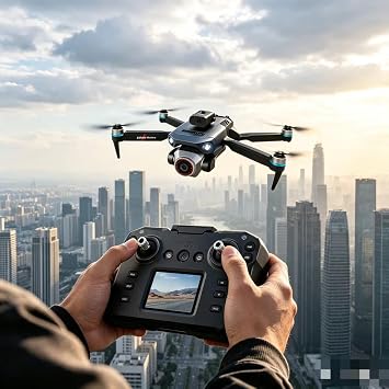 Drone with 4k Camera for Adults,RC Drone with Built-In Screen Remote, Brushless Motors for Smooth & Stable Optical-Flow Hover, Four-Way Obstacle Avoidance, Two Batteries, LED Lights, Impact-Resistant Shell Memory Card, Card Reader, Handbag