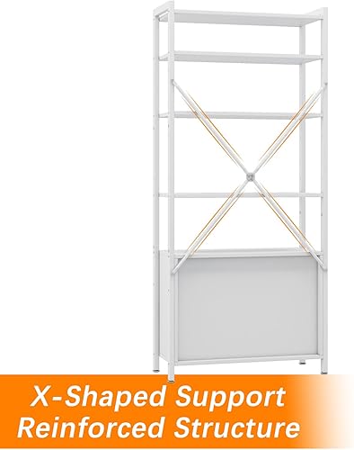 Miniatura 9 de Armario de almacenamiento con 4 estantes abiertos, armario de 1 cajón, estante de pie moderno blanco para baño, estante de almacenamiento de madera