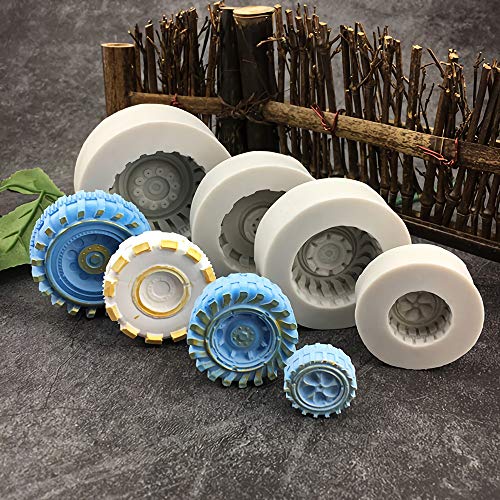 4Pcs/Set 3D Tire Fondant Mold, Round Car Truck Tractor Wheel Shape Silicone Mold For Sugarcraft Cake Decorating Chocolate Candy Polymer Clay Soap Candle (White) #TOP5