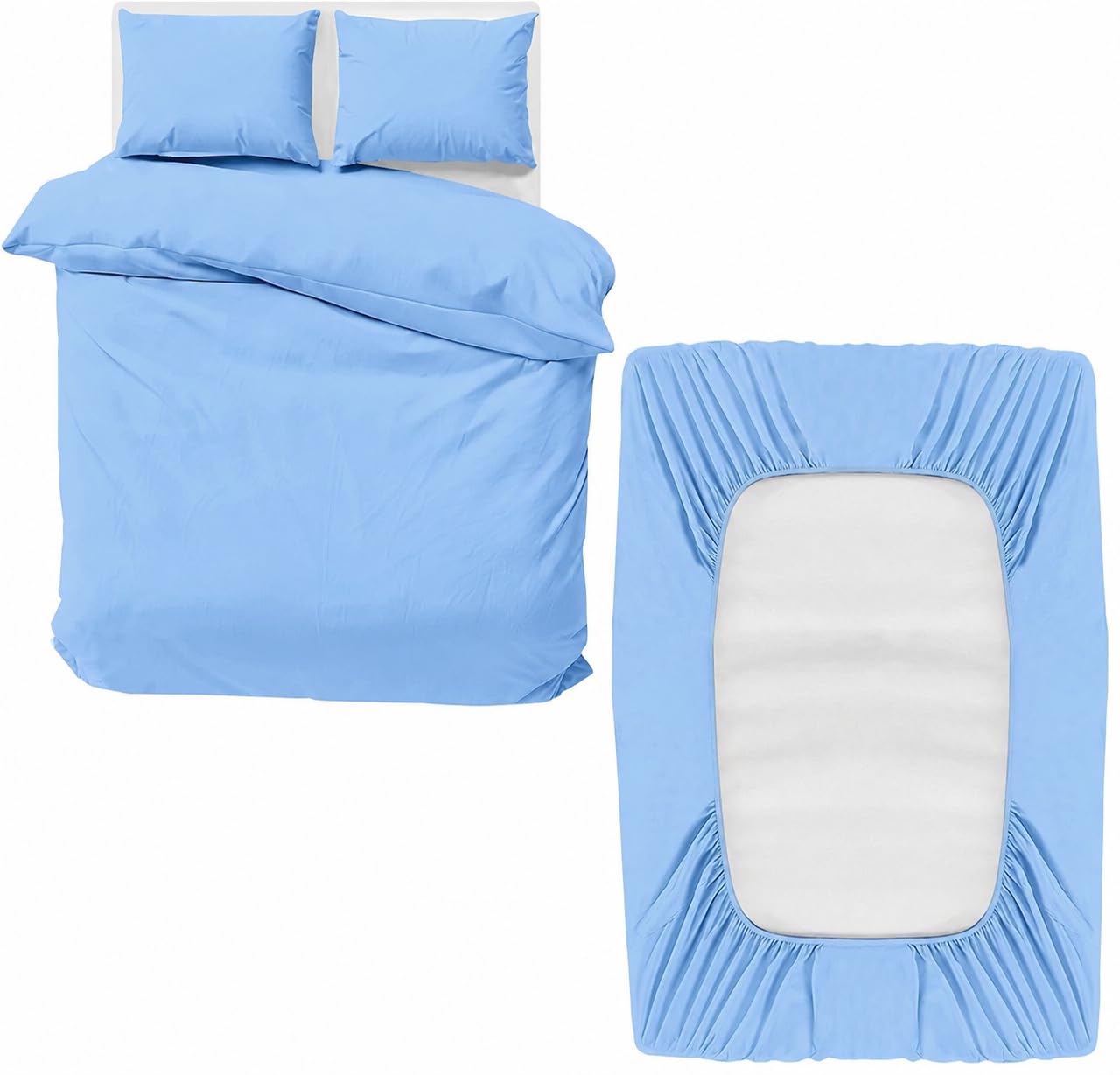 MOONLIGHT20015 Double Bedding Set 4 Piece Duvet Cover Fitted Sheet with Pillow cases Soft Brushed Microfiber Duvet Cover sets Light Blue โ image 1
