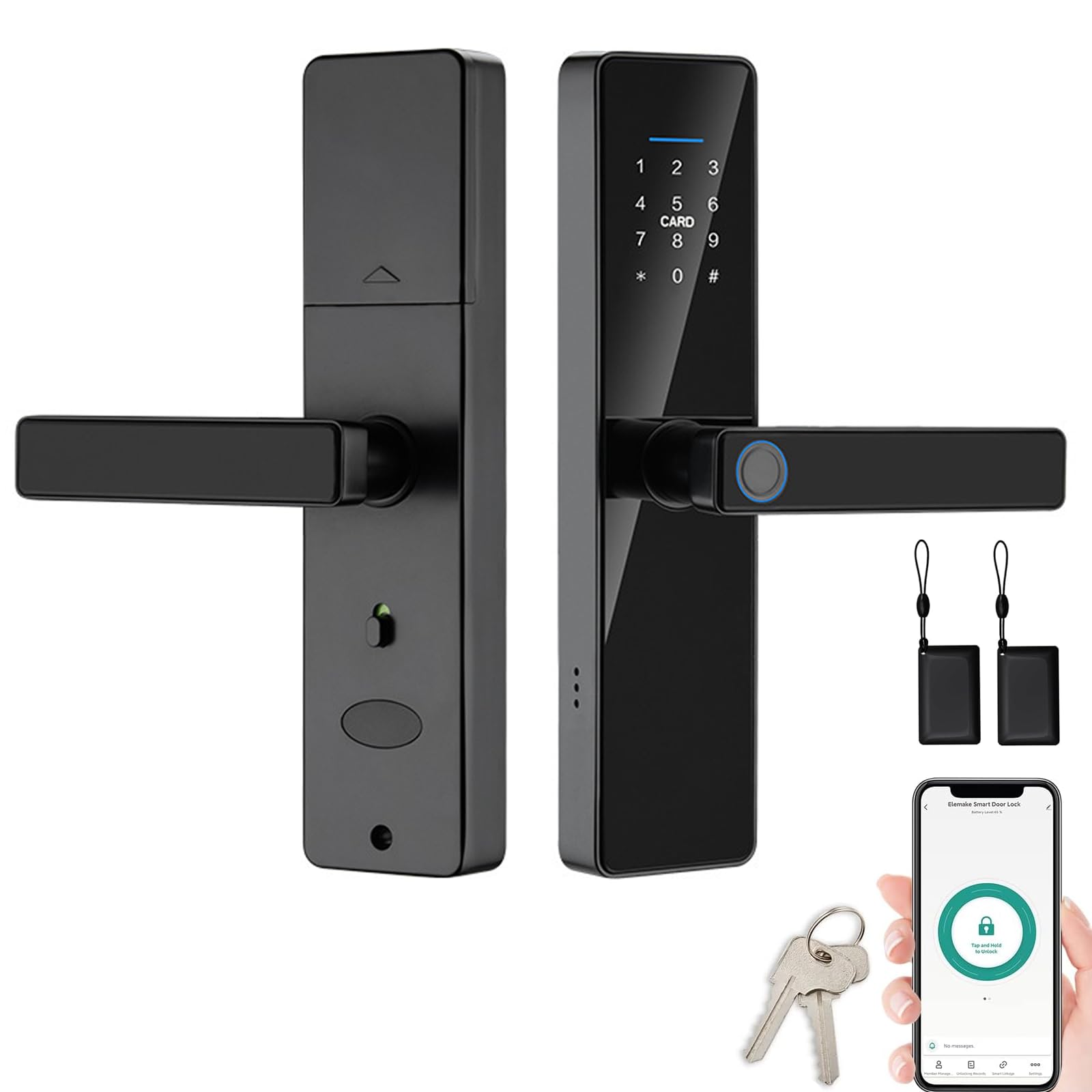 Smart Lock, Keypad Electronic Deadbolt With Handle, 5-in-1 Multi-Function, APP/Fingerprint/Card/Key/Code Unlock