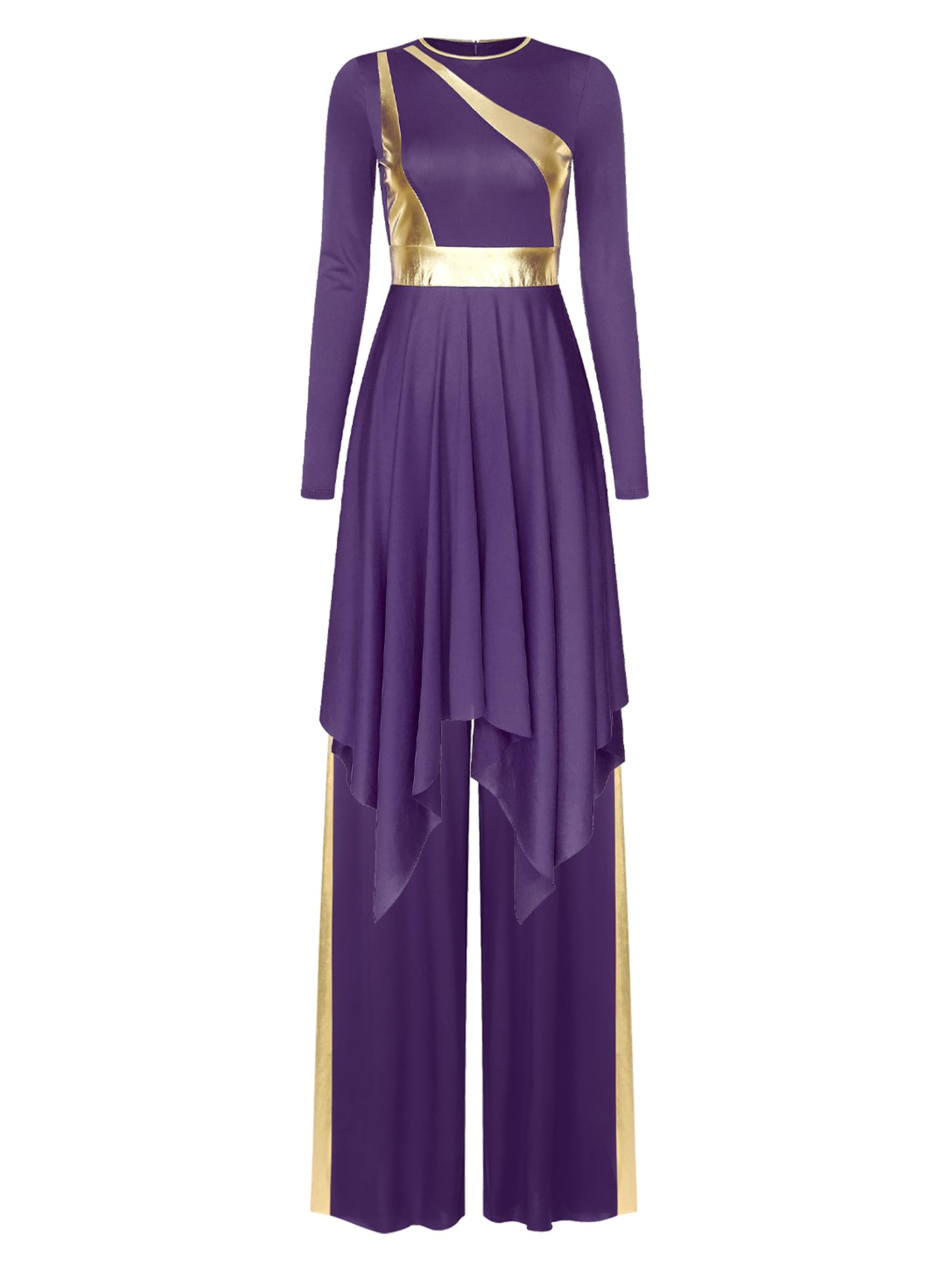 Linjinx Abito da Danza Cristiana Lode per Donna Manica Lunga Patchwork Brillante Vestito Balletto Lirico di Tulle E Pantaloni Larghi da Ballo