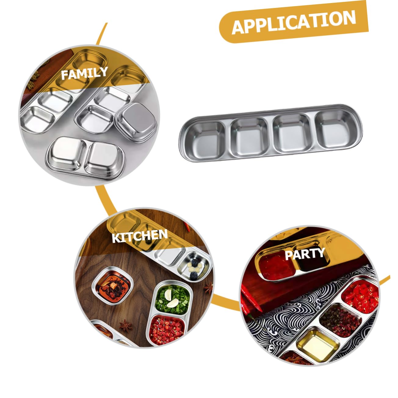 COLLBATH Sauce Dish Bowls Restaurant Divided Dish Seasoning Plate Chip and Dip Platter Fruit Bowl Sauce Plate Divided Serving Dish Sauce Cup Food Divided Serving Tray Stainless Steel Silver