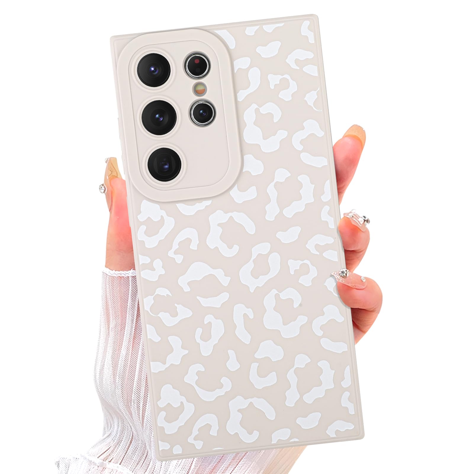 ZIYE Galaxy S24 Ultra Case White Leopard Pattern Phone Case with Camera Protection,Soft TPU Silicone Rubber Protective Cover Cheetah Design Cases