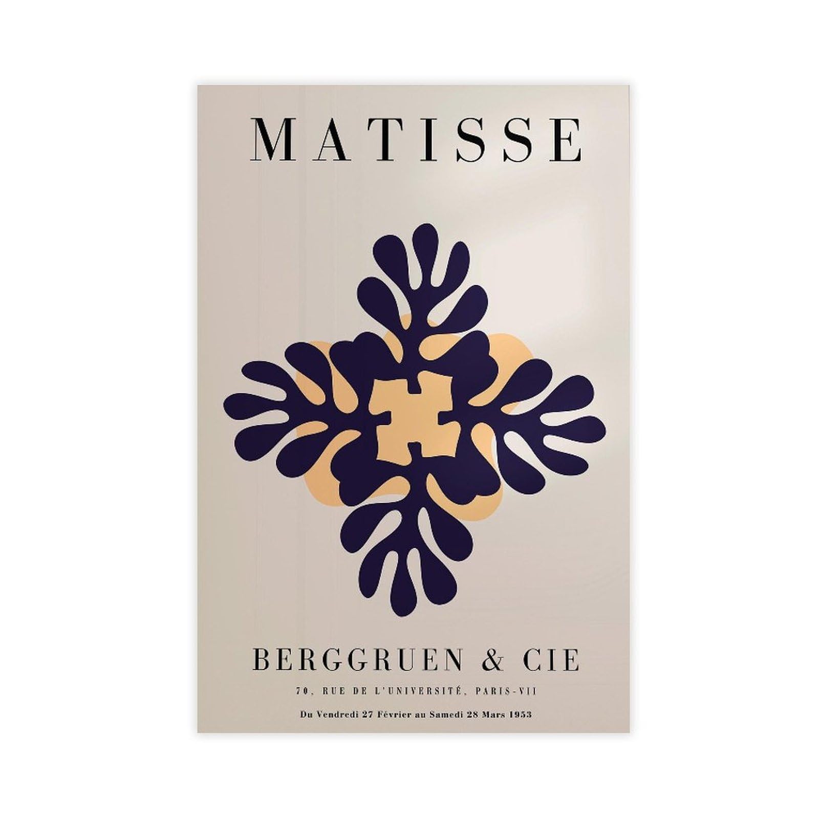 Heyanm Blue Matisse Print_ Papiers Decoupes Framed Wall Art Canvas Poster Bedroom Office Room Decor Gift Unframe 12X18inch
