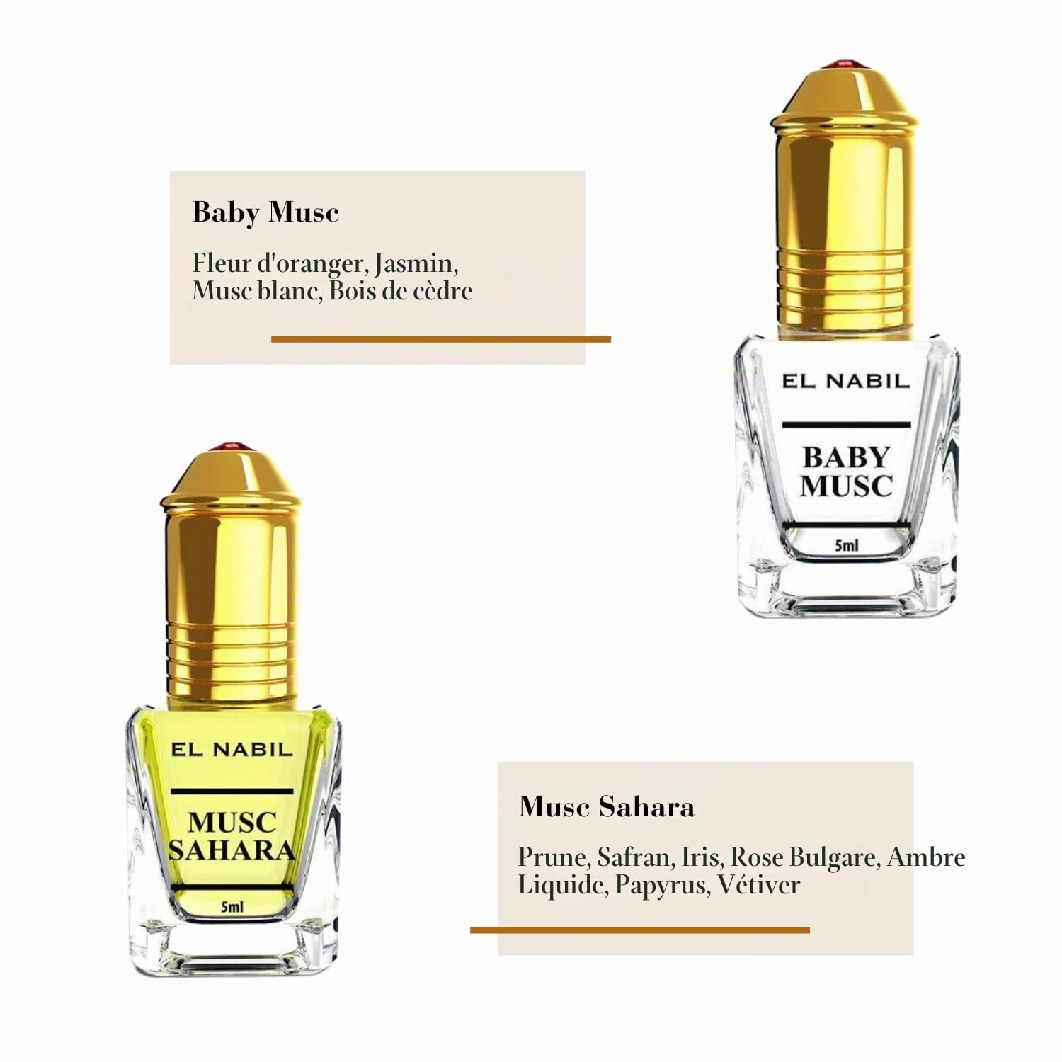 El Nabil Premium Musc Ensemble de parfums pour femmes - 10 x 5 ml Huile de parfum (TOP 10 MIX) - Parfums arabes pour dames - Ensemble de parfums orientaux