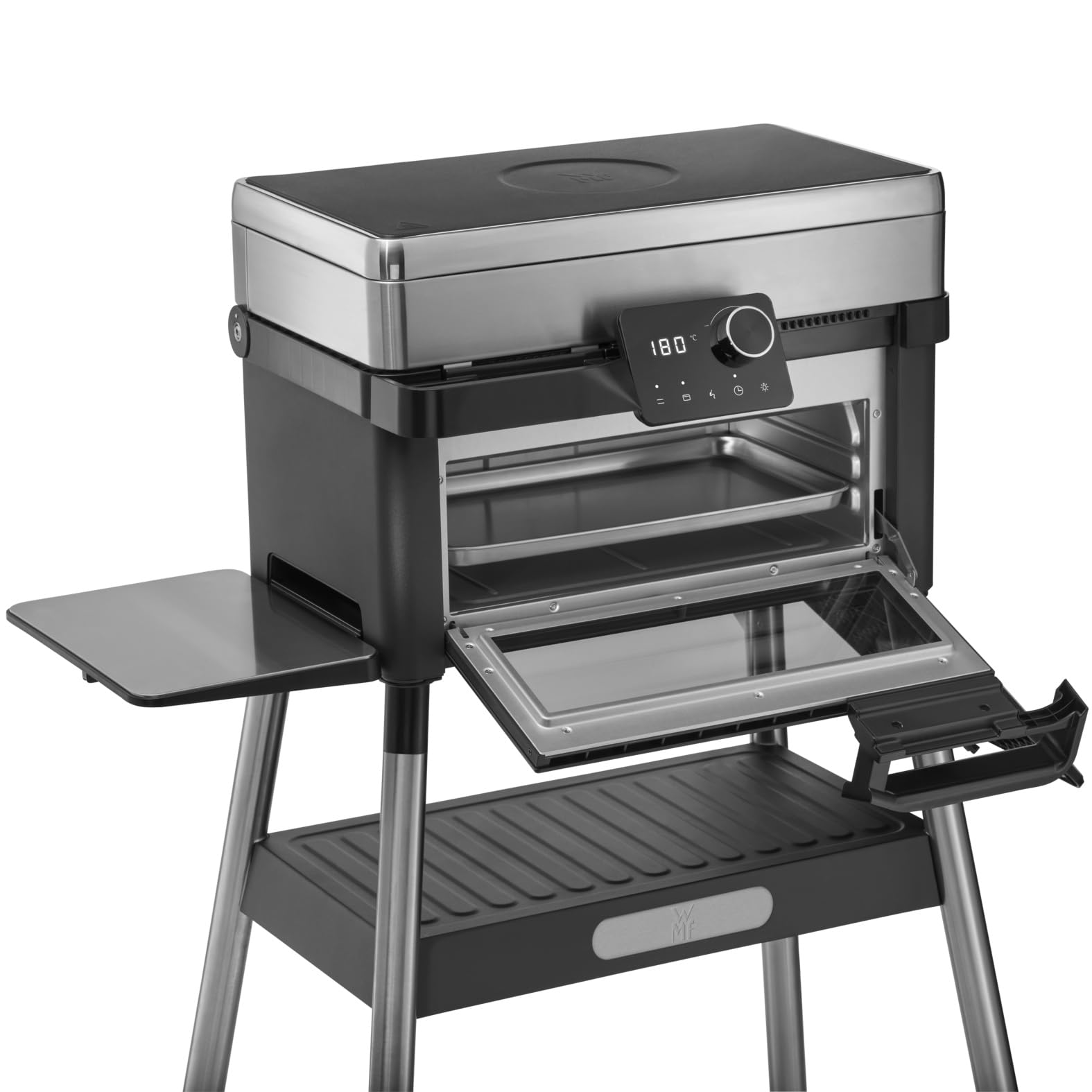 WMF Barbecue électrique Profi Plus Urban Master pour cuisine d'extérieur – Barbecue sur pied jusqu'à 340 °C, barbecue 2-en-1 sans gaz pour balcon avec four jusqu'à 200 °C