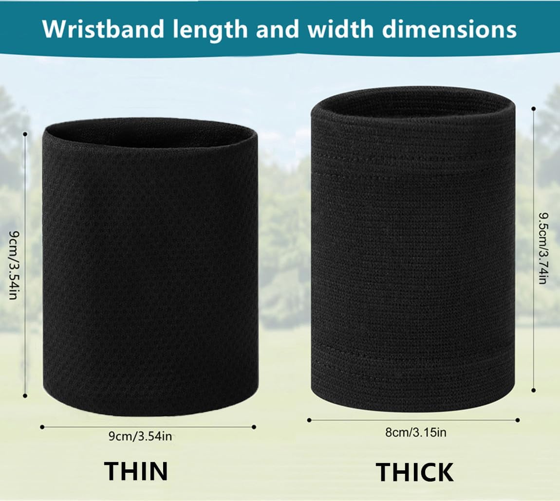 2 Pairs Sports Wristband for Men and Women, Breathable Wrist Sweatband, Elastic Wristband for Tennis, Basketball, Football, Running, Fitness (1 Thick and 1 Thin) - Image 2