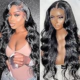 AUOCATTAIL Lace Front Wigs Synthetic Artificial Human Hair Natural Brazilian Wig Pre Plucked HD Transparent Wigs with Body Wavy Glueless 180% Density Synthetic Human Hair for Black Women 30inch