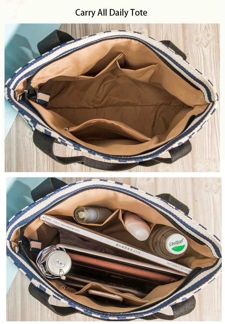 Sac à main fourre-tout classique à rayures avec 7 poches, cadeau pour femme