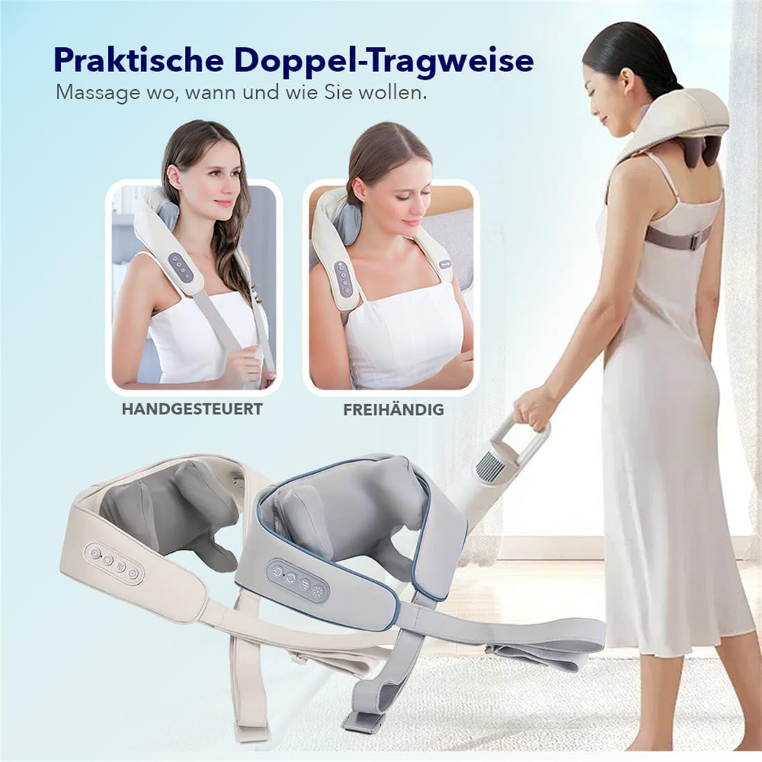 Shiatsu Massagegerät mit Wärmefunktion, 6 Rotationsköpfe, Kabellos – Tiefenwirksame Nacken- & Schultermassage für Büro, Zuhause – Ideal für Berufstätige, Sportler & Senioren