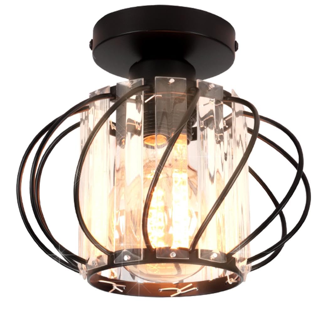 TOKTOP Modern Crystal Ceiling Light, E27 Indoor Ceiling Light Fixture, Black Mini Crystal Chandelier for Entryway Hallway Bedroom