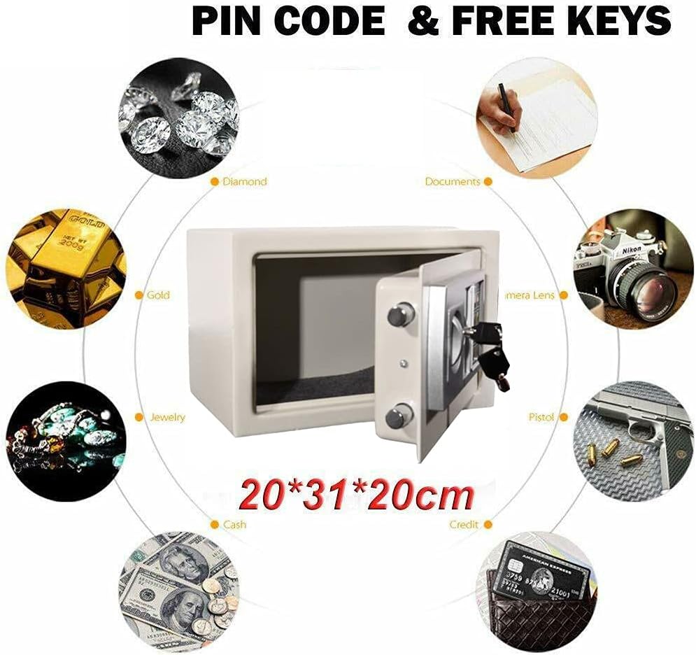 4.6L Wall Mounted Firoof Document Safe Box with Key Lock, Comes with 2 Emergency Keys (White)