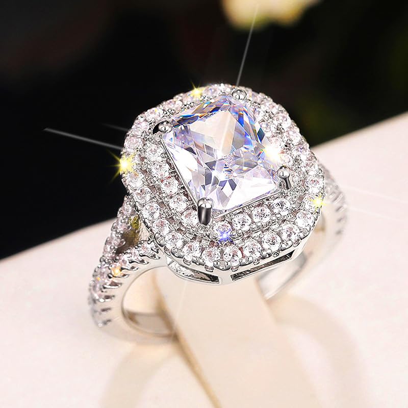Htayekog Promise Rings for her，3CT Cushion/Princess/Emerald Cut Cubic Zirconia Engagement Rings for Women 925 Sterling Silver CZ Wedding Promise Rings for Her Wedding Band for Women Size 6-10（6）
