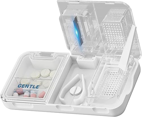 CFMOUR Cortador de píldoras 3 en 1 y trituradora, molinillo para pastillas grandes, corta de forma segura vitaminas y tabletas, corte preciso y