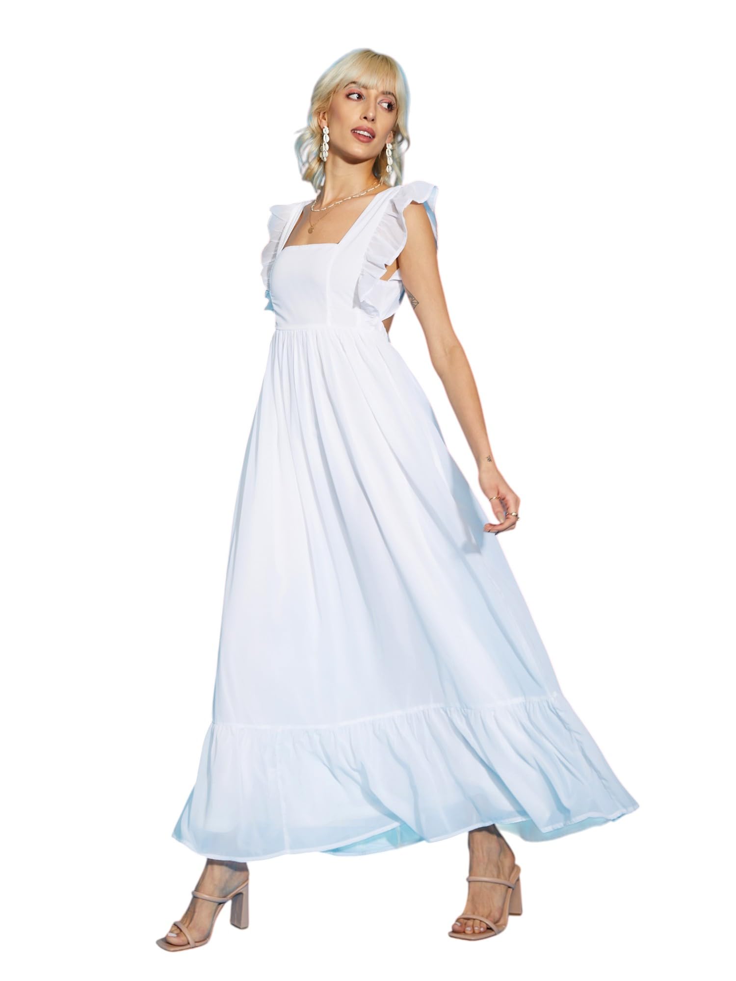 sassafras White Square Neck Frill Hem Maxi Dress-picture-55