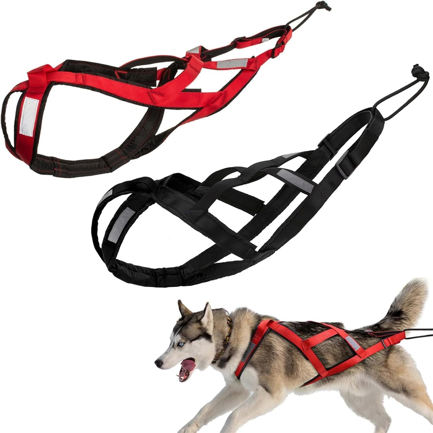 Harnais pour traîneau de chien X Back Mushing, cani-VTT, canicross, noir et rouge, taille M-XL (L)