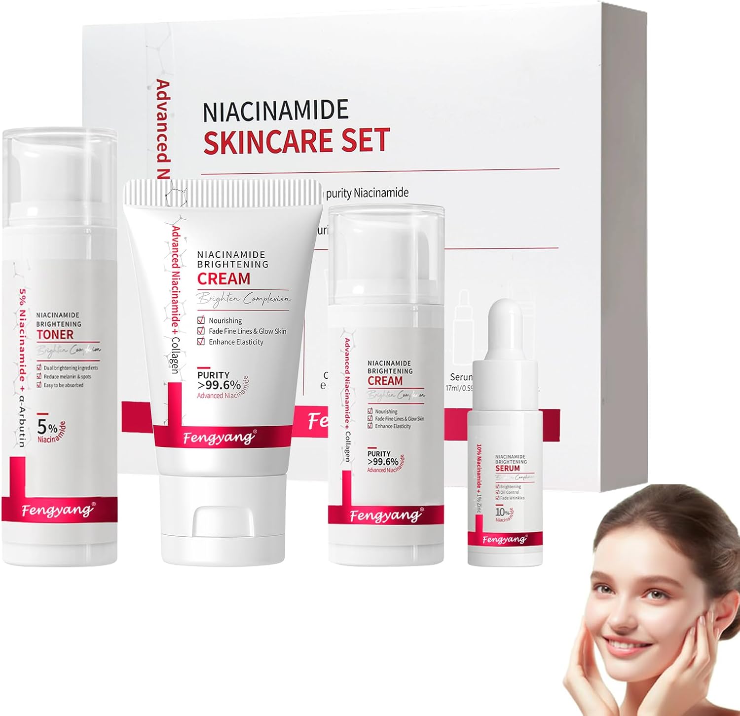 Niacinamide Korean Skin Care Set, Facial Kit with Cleanser, Toner, Serum & Cream for Women & Girls
