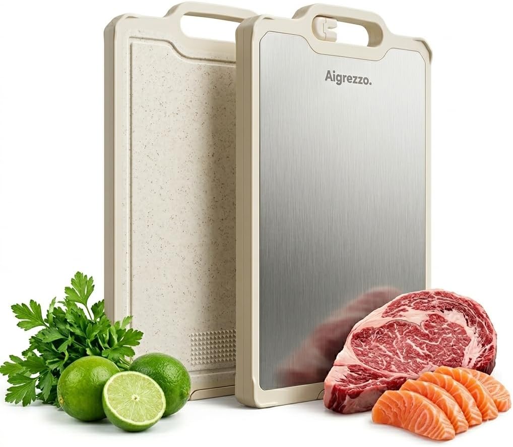 Titanium Cutting Board, 16x11x0.9 inch Non-Slip Chopping Board with Knife Sharpener, Dual-Sided Titanium & Wheat Straw PP, Anti-Spill Edge, Dishwasher Safe，Rectangular