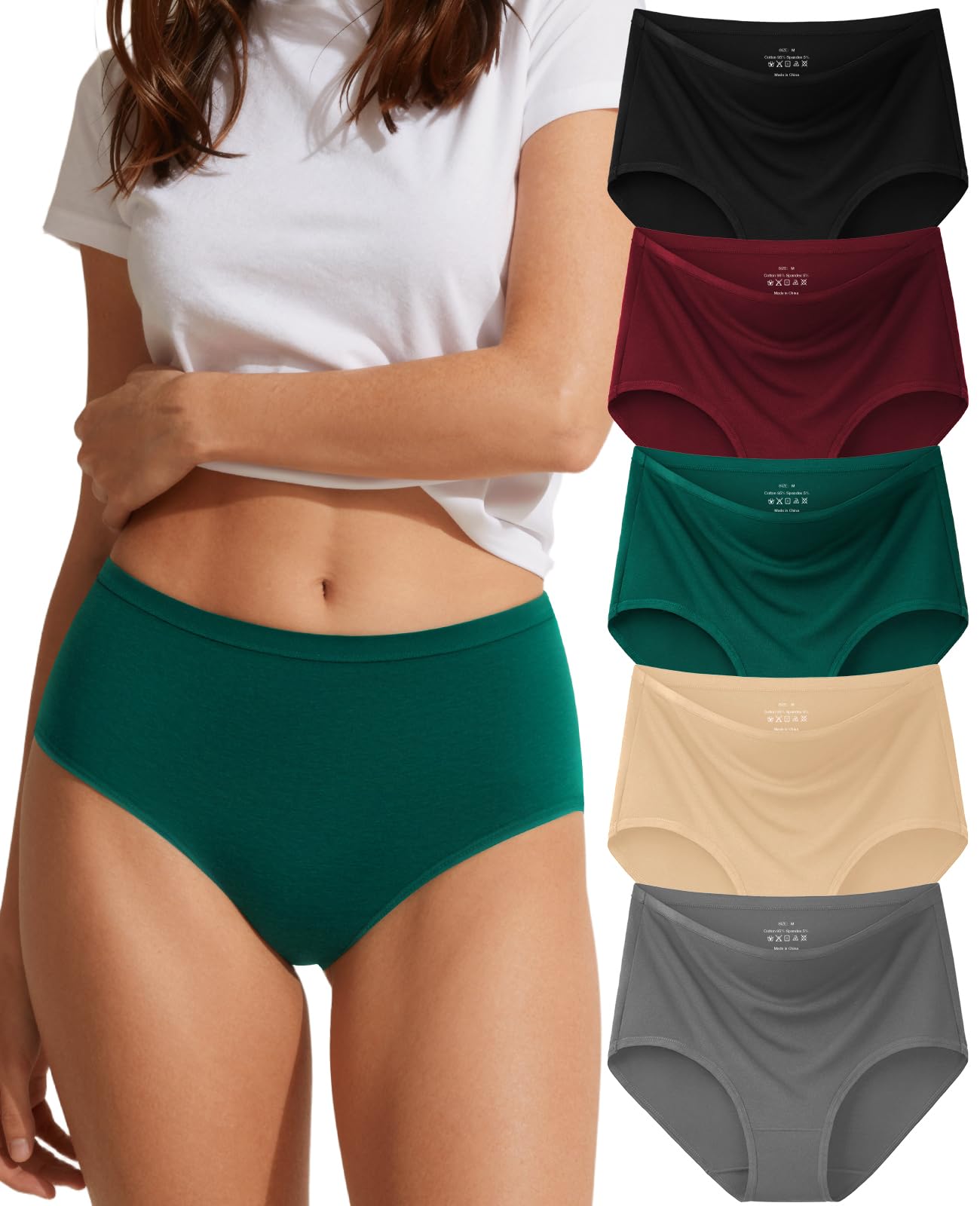 Cotton Panties for Women High Waisted Womens Underwear Breathable Full Coverage Ladies Briefs 5 Pack