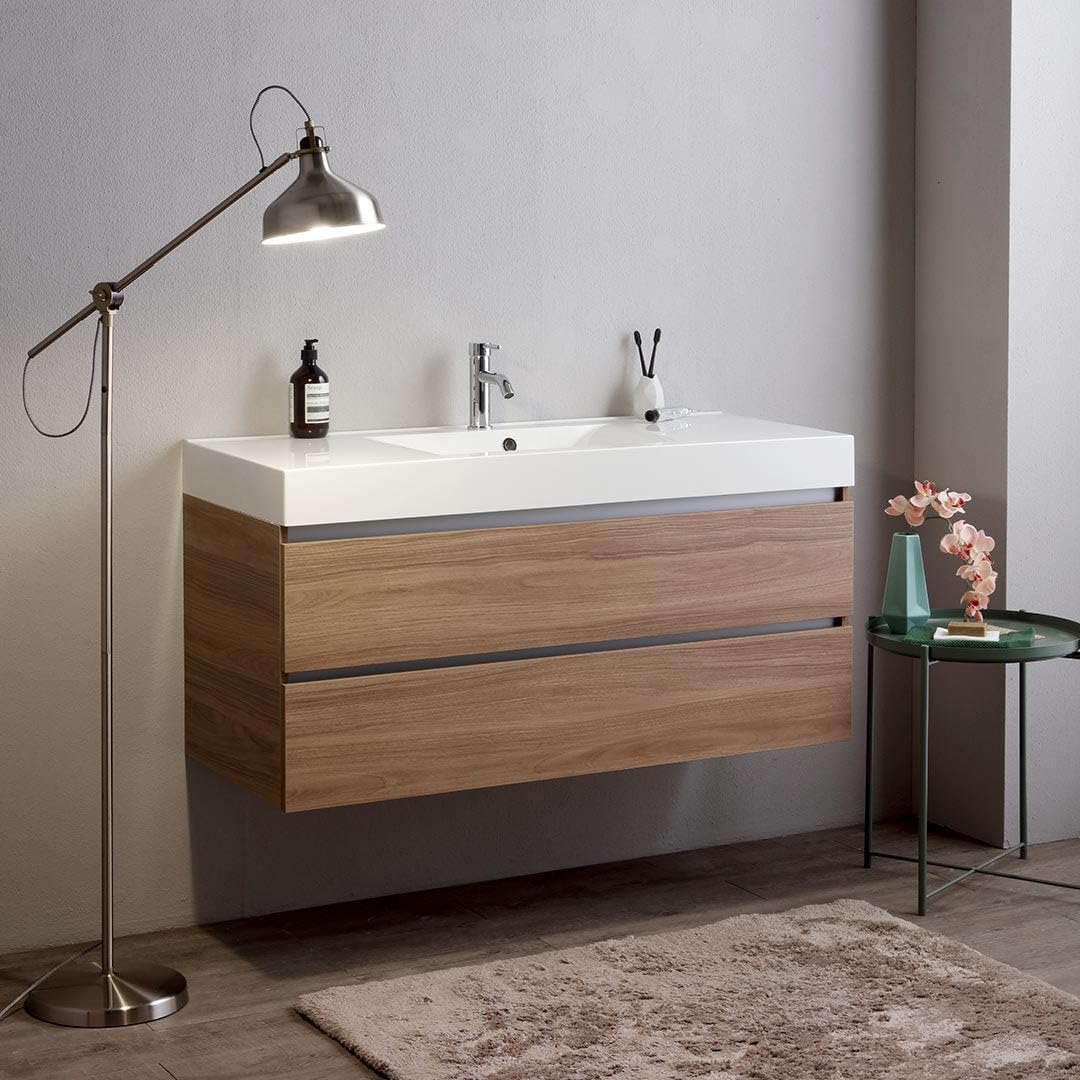 Kiamami Valentina - Mobile bagno sospeso 120cm cassetti e lavabo 1 vasca senza specchio | Valentina