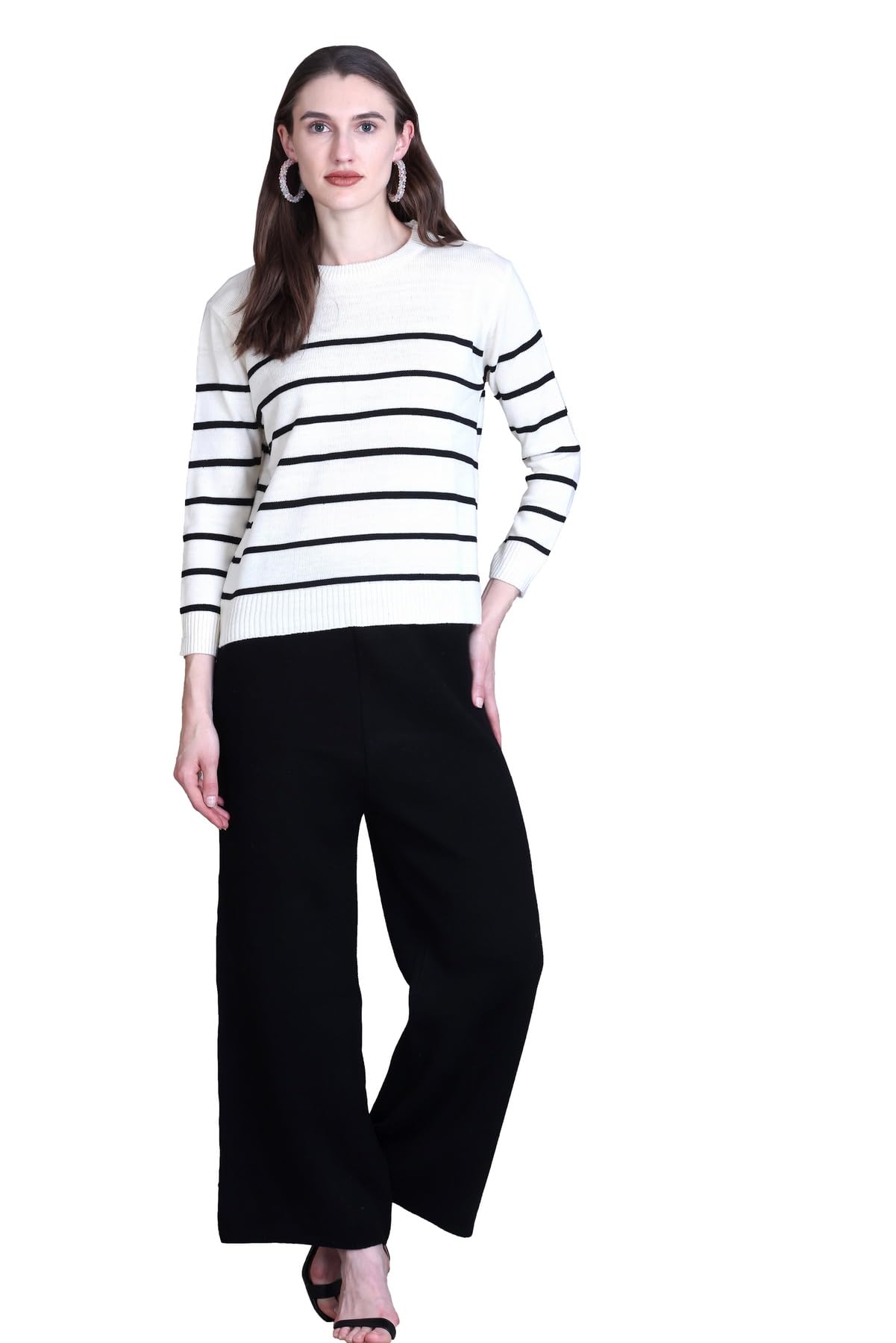 Coord Set Winter Wear for Women Full Sleeves Striped Sweater and Pant for Casual Travel Wear