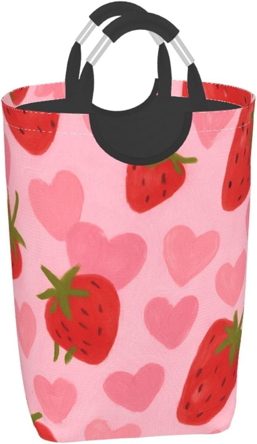 50l Laundry Basket Strawberry Heart Pattern Waterproof Laundry Hamper Foldable Clothes Laundry Bag With Handles